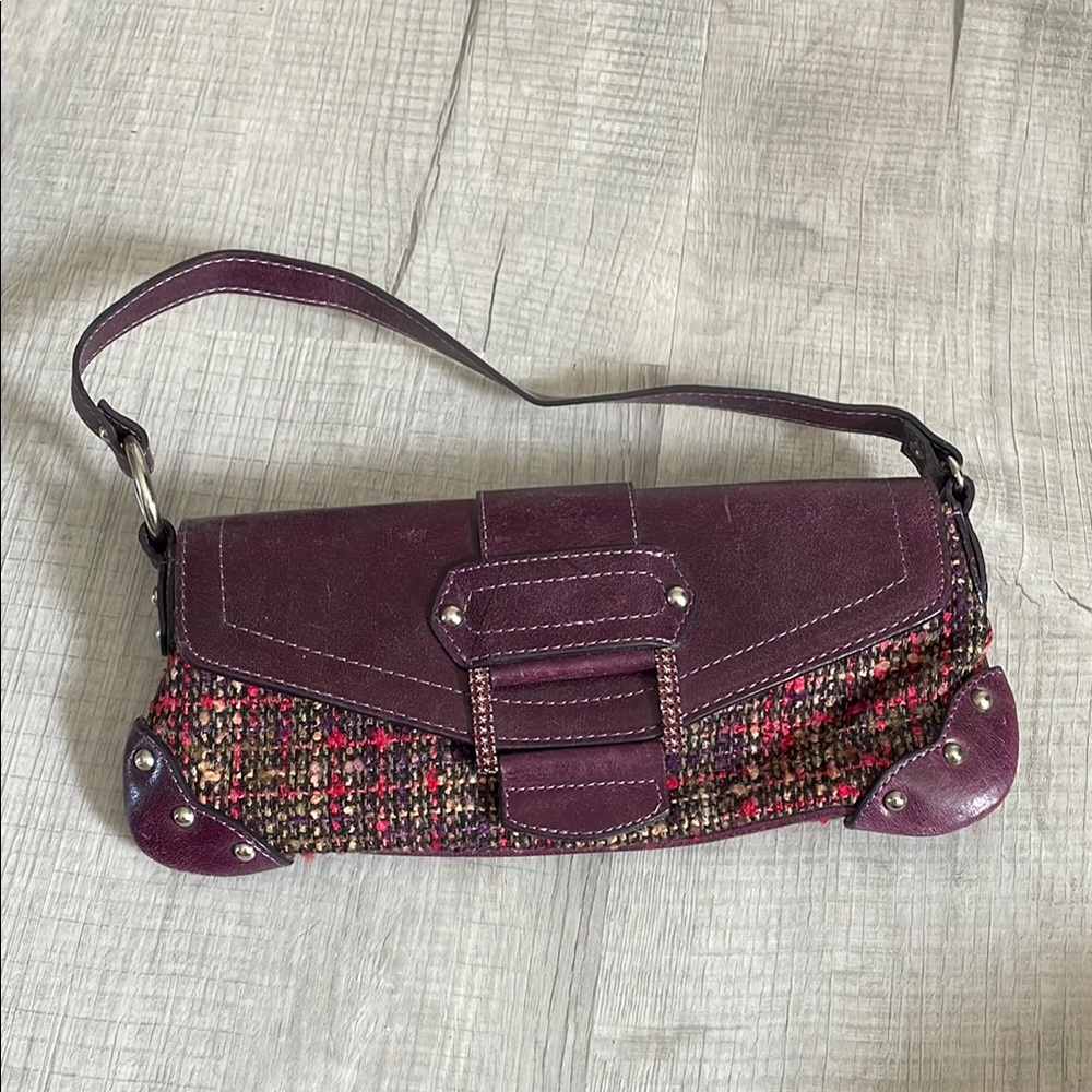 Steve Madden Purple and Brown Clutch with Artisanal Design